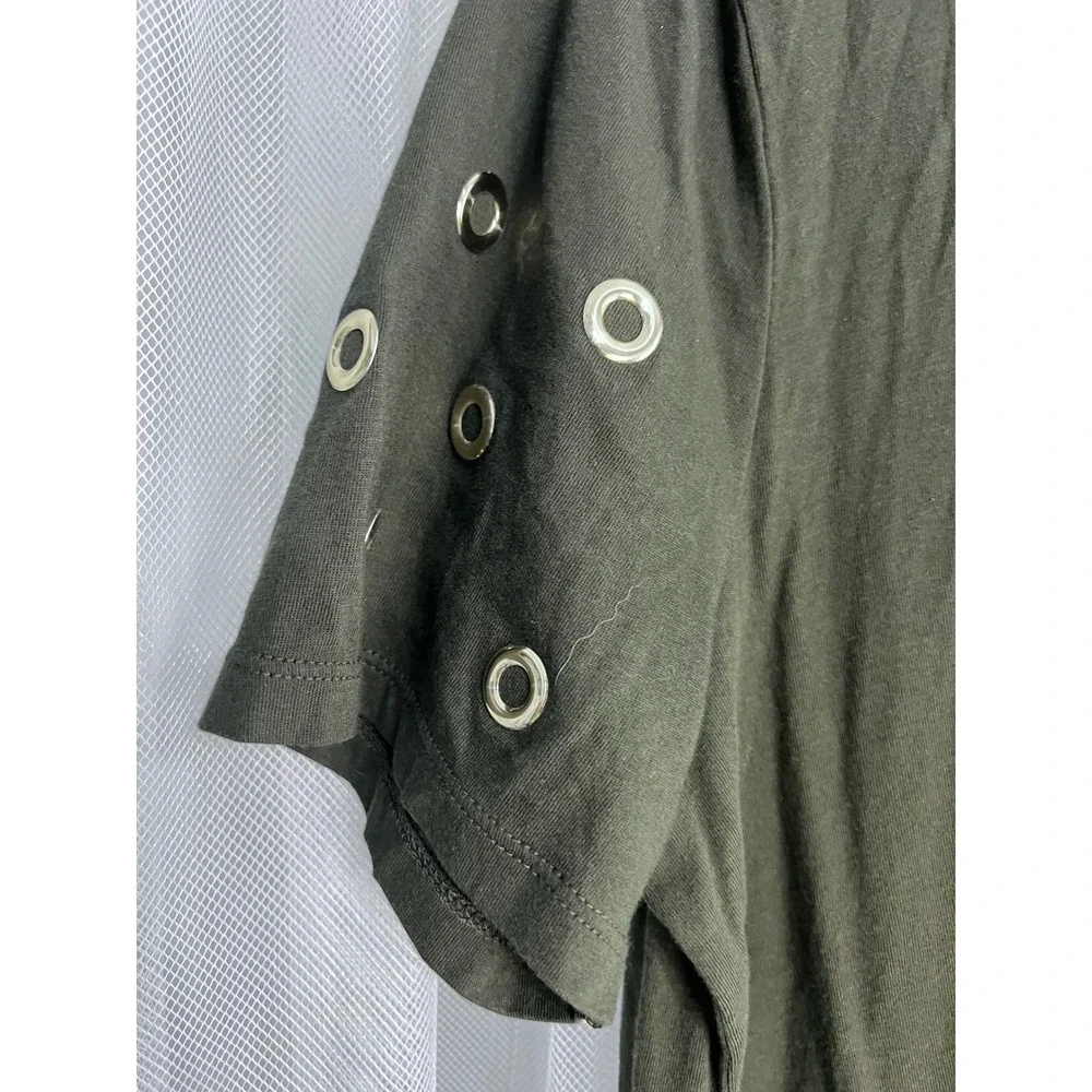 Michael Kors Womens‎ Olive Green Grommet Sleeve T-Shirt Size M Short Sleeve Top